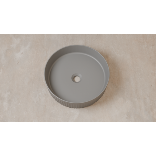 Vasque à poser cannelée BEYOND Ø 40 cm Gris clair Mat Vasque1 GRIS CLAIR - Sanitaire - vue DIAGONALE 