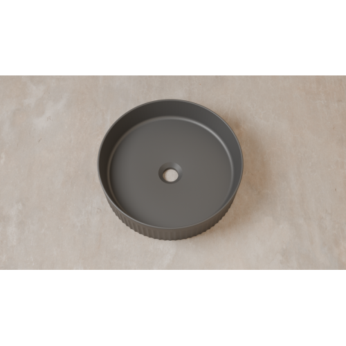 Vasque à poser cannelée BEYOND Ø 40 cm Gris Foncé Mat Vasque1 GRIS ANTHARCITE- Sanitaire - vue diagonale Vasque à poser cannelée BEYOND Ø 40 cm Gris Foncé Mat Vasque1 GRIS ANTHARCITE- Sanitaire - vue diagonale
