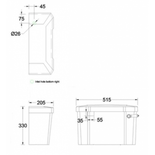 Réservoir WC 510 bas rétro Burlington avec levier chromé/blanc - C1 C1 Schéma
