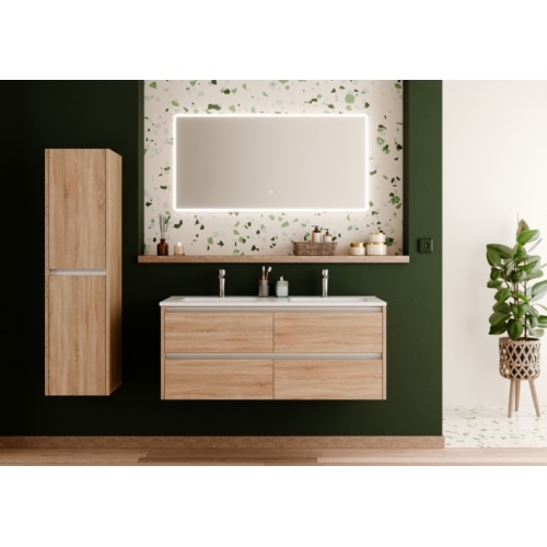 Meuble double vasque JUPITER 3.0 Bois Clair 120cm avec Miroir REFLET