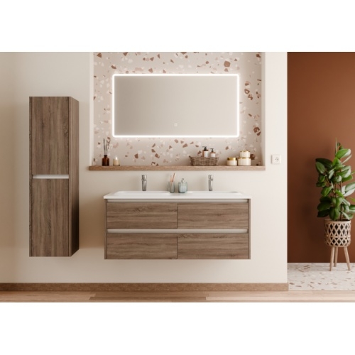 Meuble vasque JUPITER 3.0 Bois Foncé 120 cm - Plan Dune - Miroir Reflet