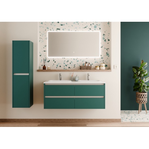 Meuble vasque JUPITER 3.0 Bleu Canard 120 cm - Plan Dune - Miroir Reflet