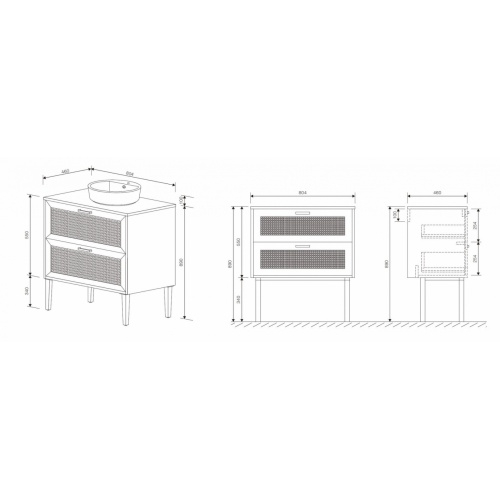 Meuble de salle de bains CANAGE 80cm 2 Tiroirs Canage Schéma