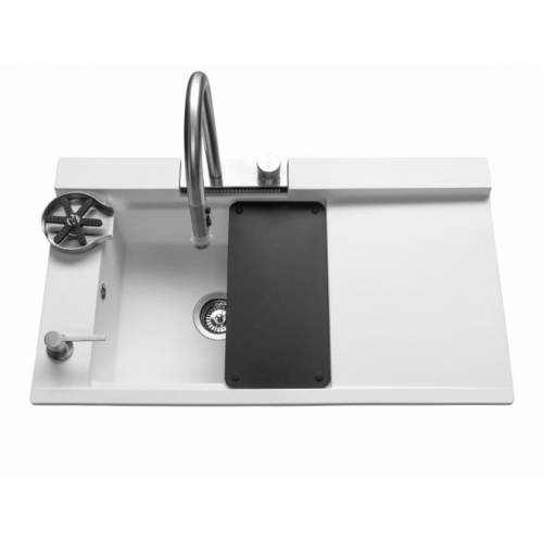 Evier de cuisine multifonctions Blanc et Chrome - L910