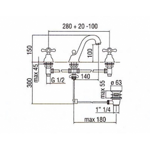 Mélangeur lavabo 3 trous rétro GRAZIA Miele brossé PVD GRC5011 Schém