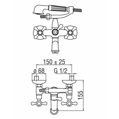 Mélangeur bain-douche rétro chromé Grazia GRC5001/1CR GRC5001 Schéma Mélangeur bain-douche rétro chromé Grazia GRC5001/1CR GRC5001 Schéma