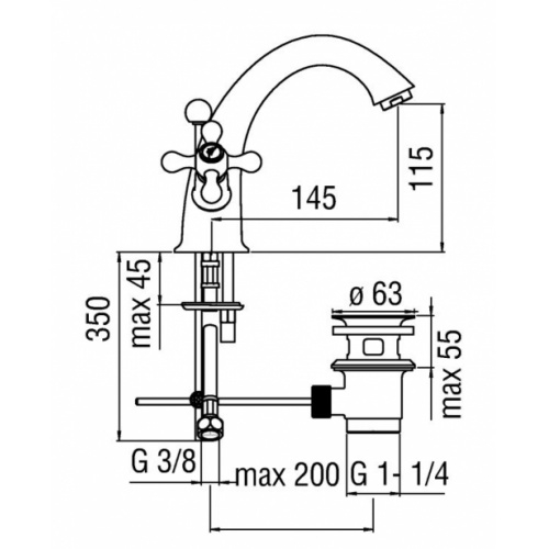 Mélangeur lavabo monotrou rétro GRAZIA Miele brossé PVD GRC5118 Schéma Mélangeur lavabo monotrou rétro GRAZIA Miele brossé PVD GRC5118 Schéma