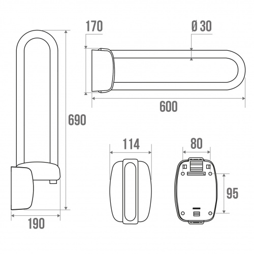 Barre relevable Aluminium Epoxy Blanc - 600 mm* Dessin_technique_048860