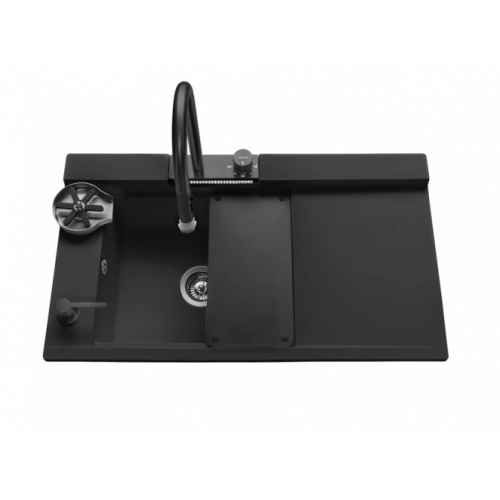 Evier à encastrer de cuisine multifonctions Granit Noir - L910