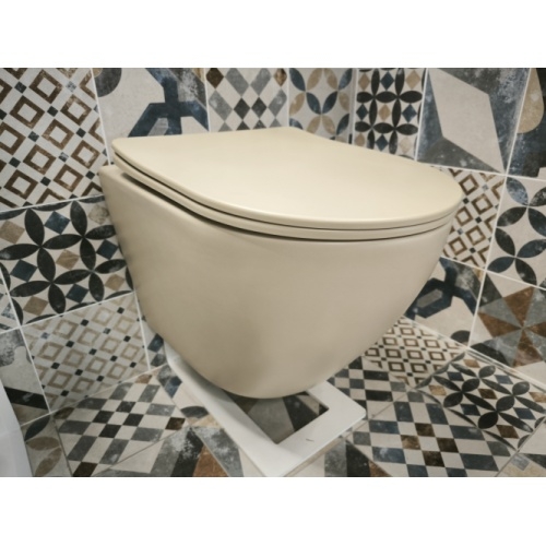 Cuvette suspendue sans bride KELOS Flush Beige Mat avec abattant 