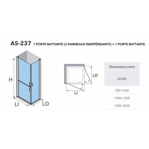 Paroi PMR AS-237 1 porte battante (2 panneaux indépendants) + 1 porte battante - 1500 à 2000mm AS 237 Schéma Paroi PMR AS-237 1 porte battante (2 panneaux indépendants) + 1 porte battante - 1500 à 2000mm AS 237 Schéma