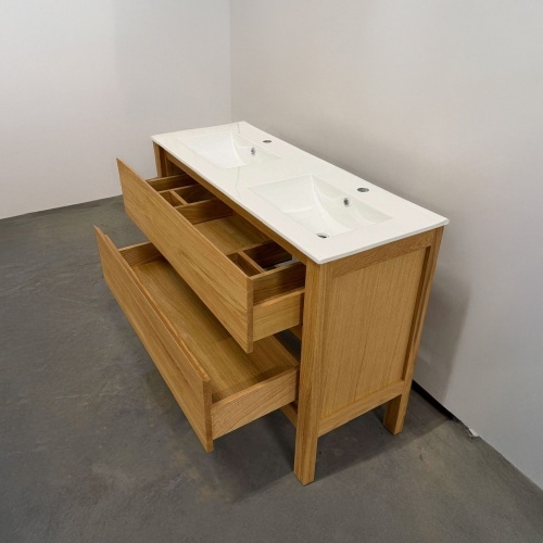 Meuble double vasque Bois massif WOOD 2 tiroirs 120cm 06