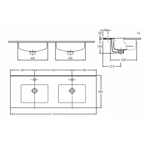 Meuble double vasque Bois massif WOOD 2 tiroirs 120cm DV Céramique