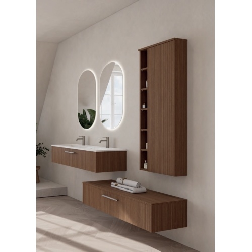 Meuble sdb STRIATO décalé 120 Chêne Strié Cuivré