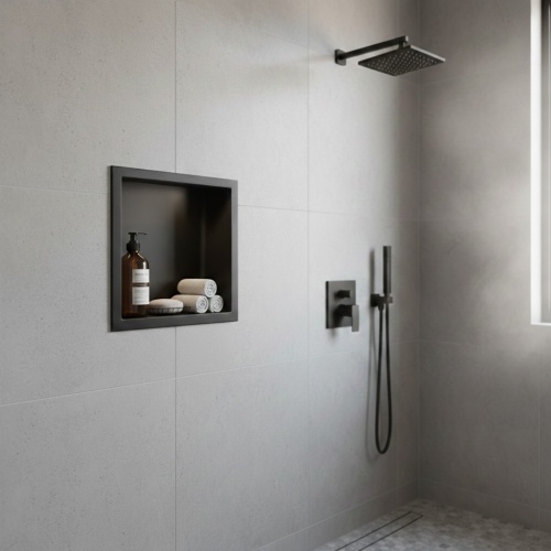 Niche murale de douche, étagère encastrable douche acier Noir Mat - 30x30cm