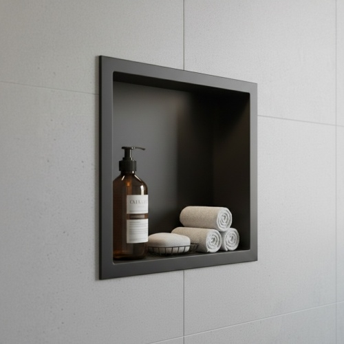 Niche murale de douche, étagère encastrable douche acier Noir Mat - 30x30cm 02-NICHE
