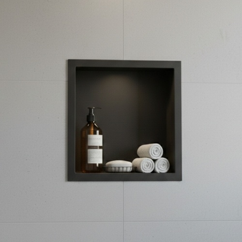 Niche murale de douche, étagère encastrable douche acier Noir Mat - 30x30cm 03-NICHE