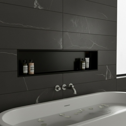 Niche murale de douche, étagère encastrable douche acier Noir Mat - 30x90cm 02-NICHE