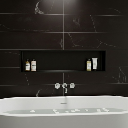 Niche murale de douche, étagère encastrable douche acier Noir Mat - 30x90cm 03-NICHE