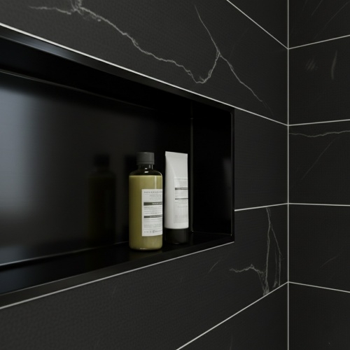 Niche murale de douche, étagère encastrable douche acier Noir Mat - 30x90cm 04-NICHE