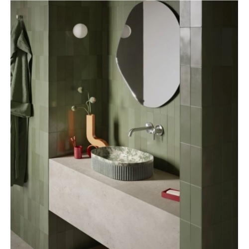 Vasque à Poser Ovale Wadi – Toile de Jouy Vert et Design Cannelé