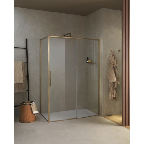 Paroi de douche d'angle coulissante RIGA 2P+F - Or brossé - 110cm - Droite RIGA