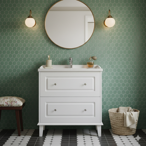 Meuble de salle de bain RETRO Blanc mat 80cm