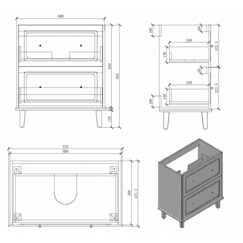 Meuble de salle de bain RETRO 80cm Noir mat Rétro Schéma Meuble de salle de bain RETRO 80cm Noir mat Rétro Schéma