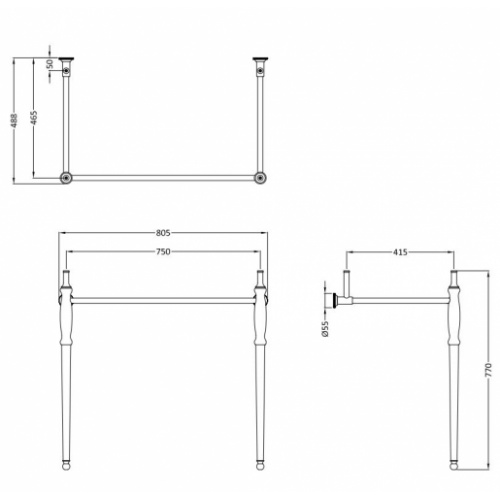 Piétement/Console Chromé pour vasque GUILD 85 GU85X77 Schéma Piétement/Console Chromé pour vasque GUILD 85 GU85X77 Schéma