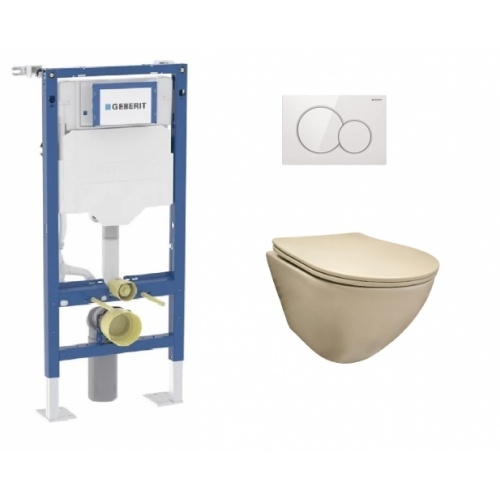 Pack Geberit UP320 + Cuvette KELOS Flush Beige Mat+ Plaque Sigma Blanche