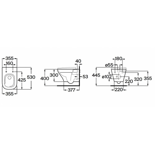 Cuvette suspendue OPTICA Rimless Vortex ROCA_OPTICA_A346V13000 Schéma Cuvette suspendue OPTICA Rimless Vortex ROCA_OPTICA_A346V13000 Schéma