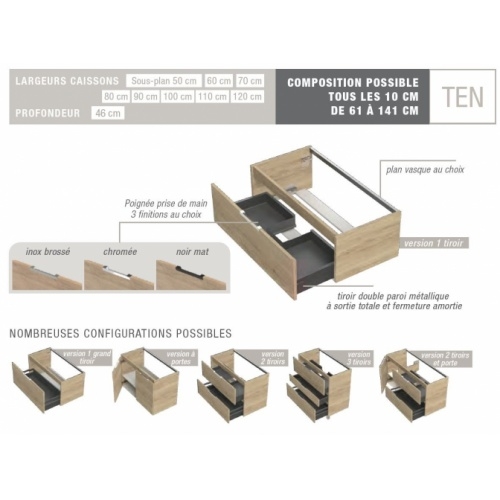 Meuble de salle de bains TEN 140cm Noir Noir Premium et Chêne Artisan TEN gamme Meuble de salle de bains TEN 140cm Noir Noir Premium et Chêne Artisan TEN gamme