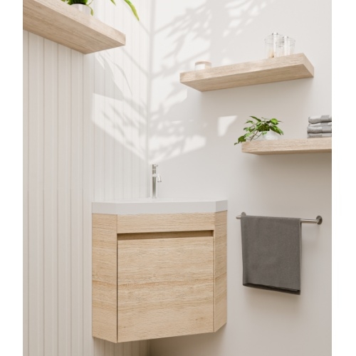 Meuble lave-mains d'angle ANGLEO Bois Clair