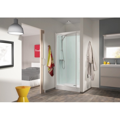Cabine KINEPRIME GLASS en niche 1 porte pivotante -Faible Hauteur - Mécanique - 80x80cm kineprime-glass-100x80-niche-meca-pivot-photo-in-situ
