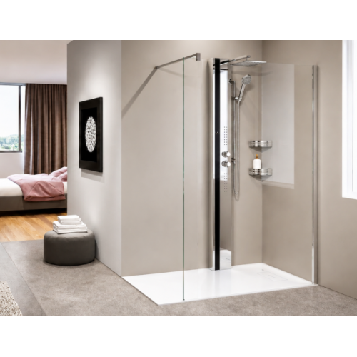 Colonne de douche LINE 1 en aluminium Argent /Bande Noir Mat - Mécanique