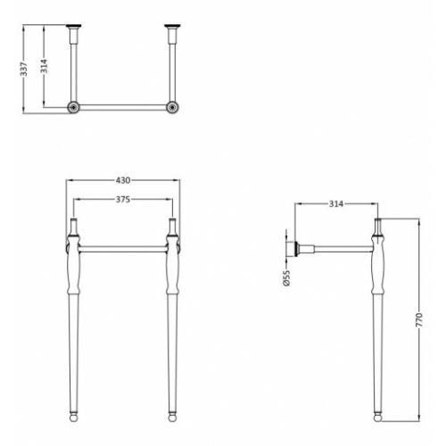 Piétement Gold pour lave-mains GUILD 450 GU45X77G Schéma Piétement Gold pour lave-mains GUILD 450 GU45X77G Schéma