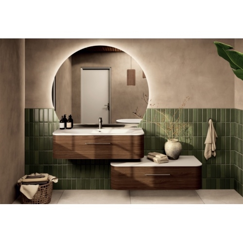 Meuble de salle de bains Noyer Tabac décalé 120cm ECLIPSE