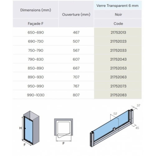 Paroi de douche 1 panneau pivot-coulissante SERENA SE-310 Argent brillant - 650-690mm SERENA Paroi de douche 1 panneau pivot-coulissante SERENA SE-310 Argent brillant - 650-690mm SERENA