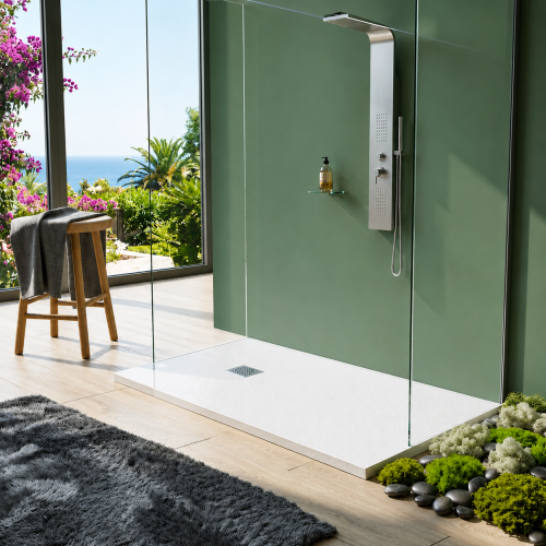 Receveur de Douche Allégé LEGGIO Blanc 80x140cm – Aspect Pierre Texturé et Extra-Plat