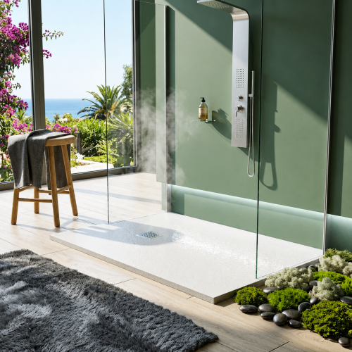 Receveur de Douche Allégé LEGGIO Blanc 80x140cm – Aspect Pierre Texturé et Extra-Plat LEGGIO (4)