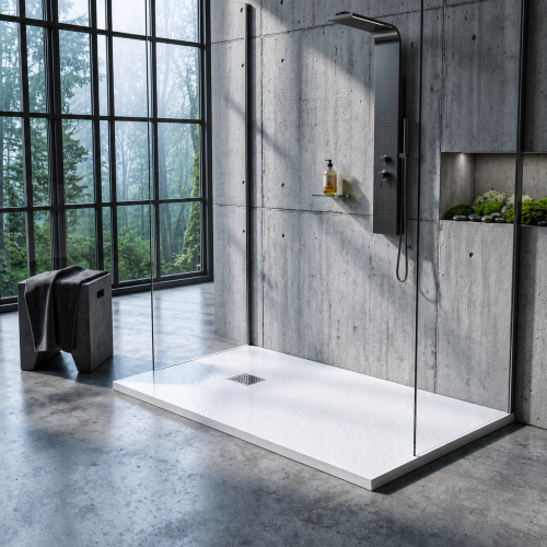 Receveur de Douche Allégé LEGGIO Blanc 80x140cm – Aspect Pierre Texturé et Extra-Plat LEGGIO Industriel
