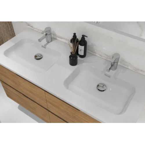 Meuble double vasque LUNA Bois Vieilli120cm avec Miroir Reflet vasque LUNA 120 BFV