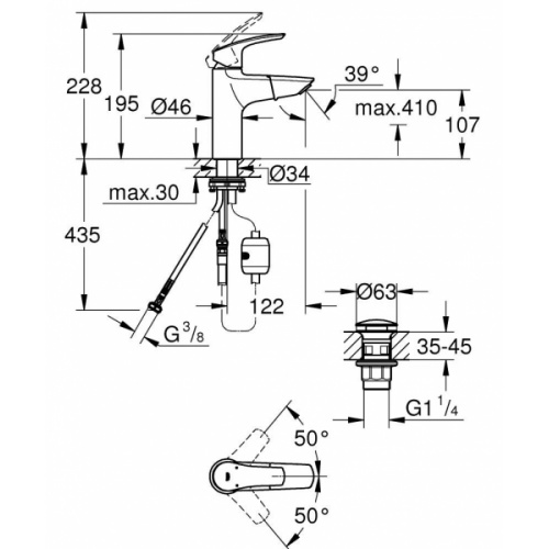Mitigeur de lavabo GROHE avec douchette extractible – Finition Chromée 23976003_Schéma