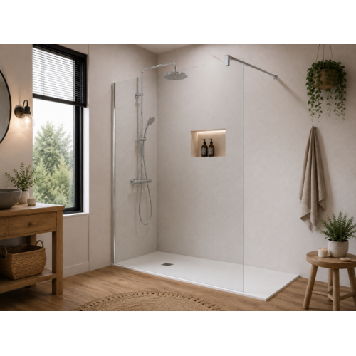 Paroi de douche fixe OT2000 Transparent 8mm - Chromé - 140cm*