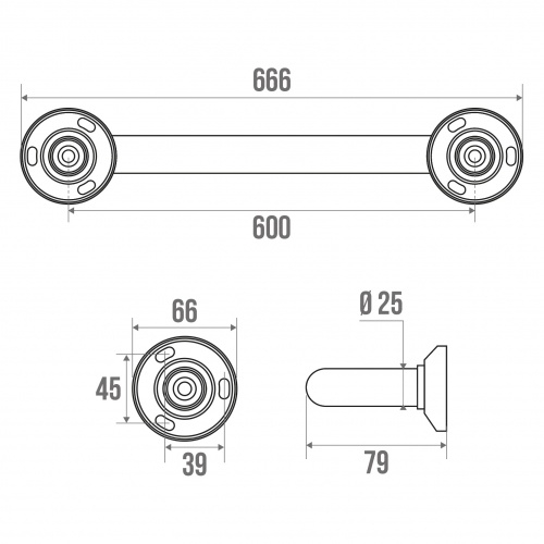 Barre d'appui droite en laiton chromé Ø25 mm - L600mm Dessin_technique_010206