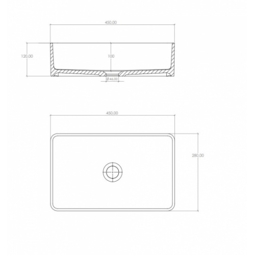Vasque à poser HATTIC 45x28 en Acrymold Blanc Mat hattic-Schéma Vasque à poser HATTIC 45x28 en Acrymold Blanc Mat hattic-Schéma