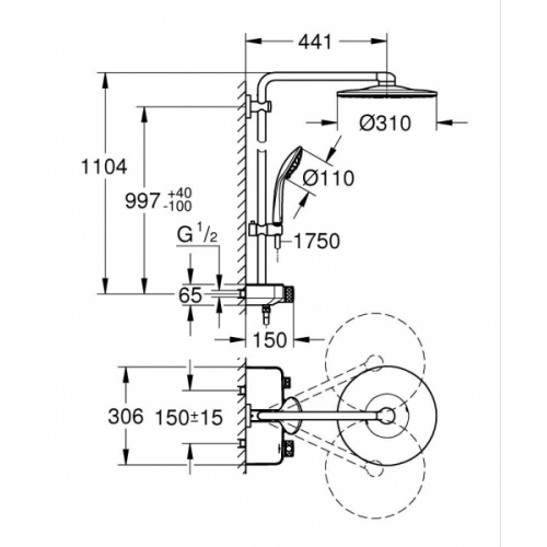 Colonne de douche avec mitigeur thermostatique Euphoria SmartControl System 310 26507000_5 Colonne de douche avec mitigeur thermostatique Euphoria SmartControl System 310 26507000_5