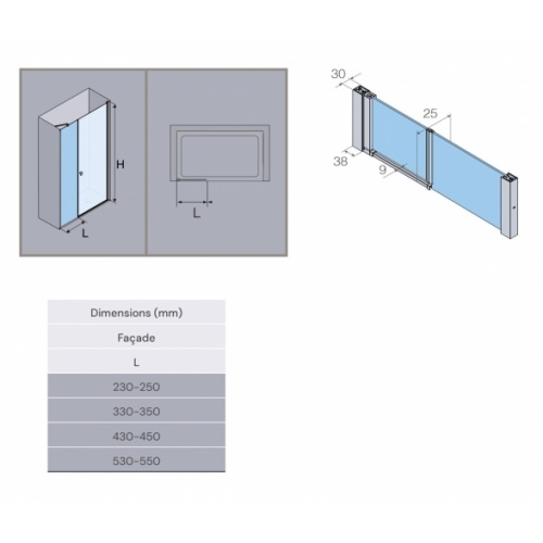 Paroi fixe en alignement pour HADA PLUS LDF-HP310 - Or - Transparent - L43/45cm HADA PLUS en alignement
