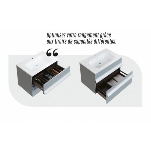 Meuble de salle de bains PAGODE 80cm Fjord - Plan Solid Surface PAGODE-Tiroir ouvert Meuble de salle de bains PAGODE 80cm Fjord - Plan Solid Surface PAGODE-Tiroir ouvert
