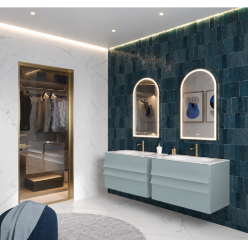 Meuble de salle de bains PAGODE 80cm Fjord - Plan Solid Surface